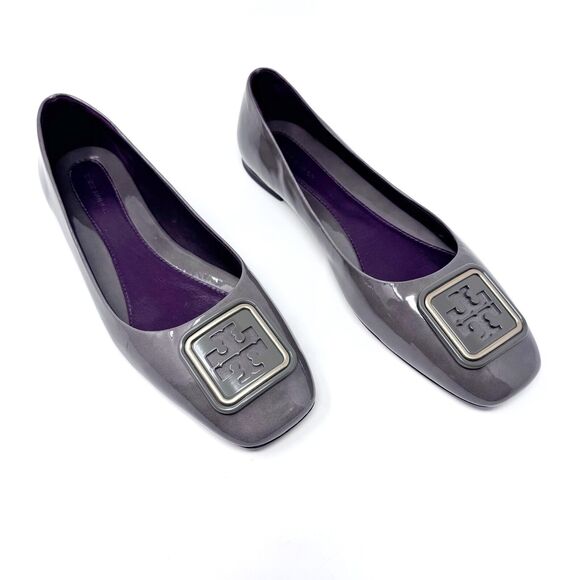 TORY BURCH Georgia Patent Leather Ballet Flats Taupe Gray Size US 9 - Picture 1 of 10